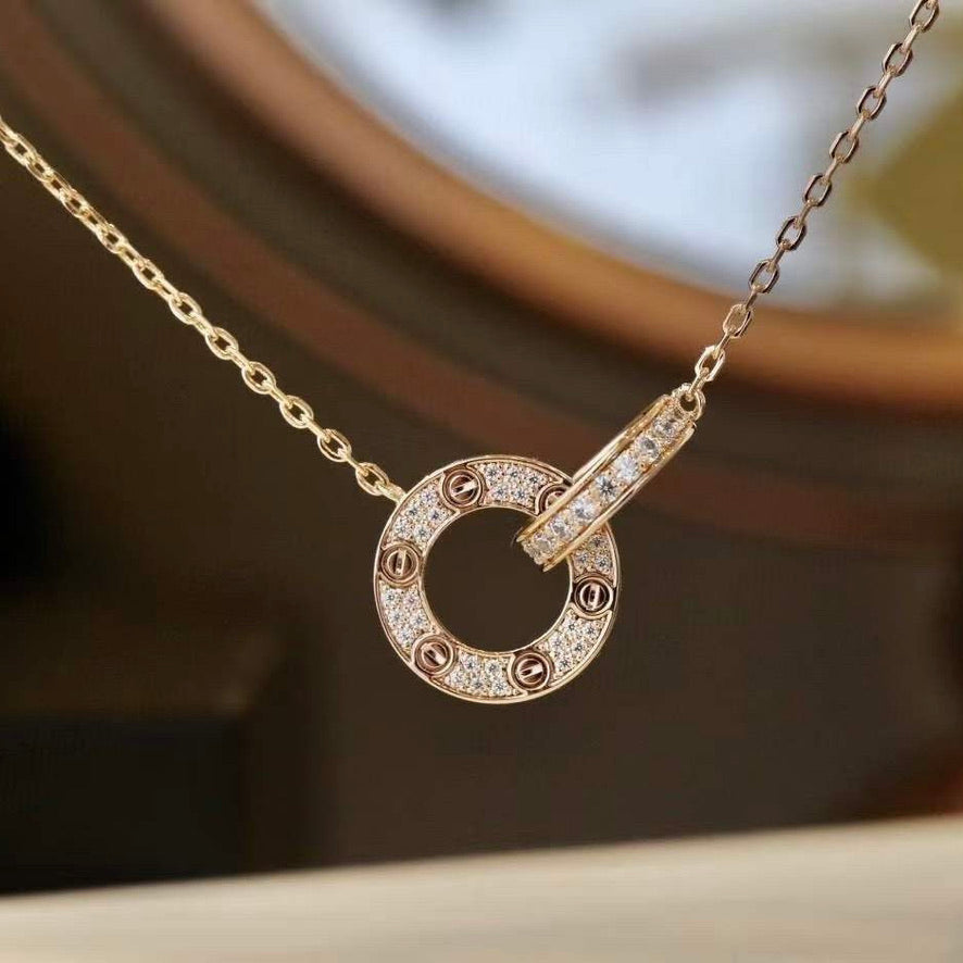 [Everoly JW]LOVE 7.6MM NECKLACE ROSE GOLD AND SILVER  FULL DIAMOND