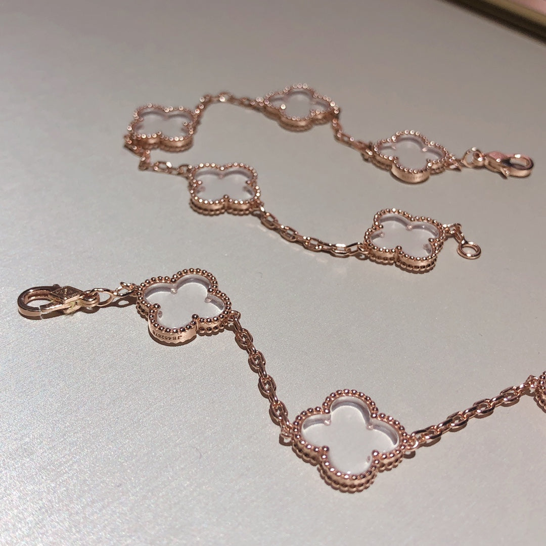 [Everoly JW] CLOVER 5 MOTIF ROCK CRYSTAL BRACELET