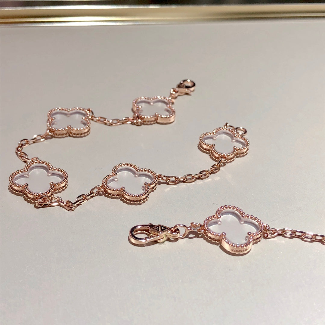 [Everoly JW] CLOVER 5 MOTIF ROCK CRYSTAL BRACELET