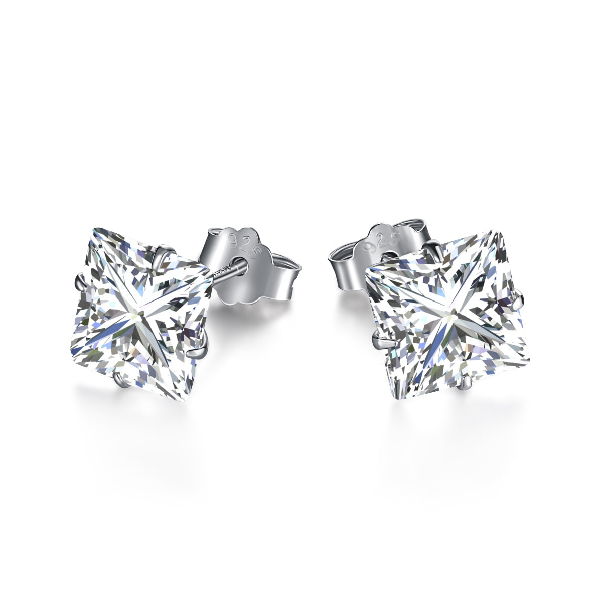 [Violet JW]Stylish Shiny Square Center Stone Stud Earrings
