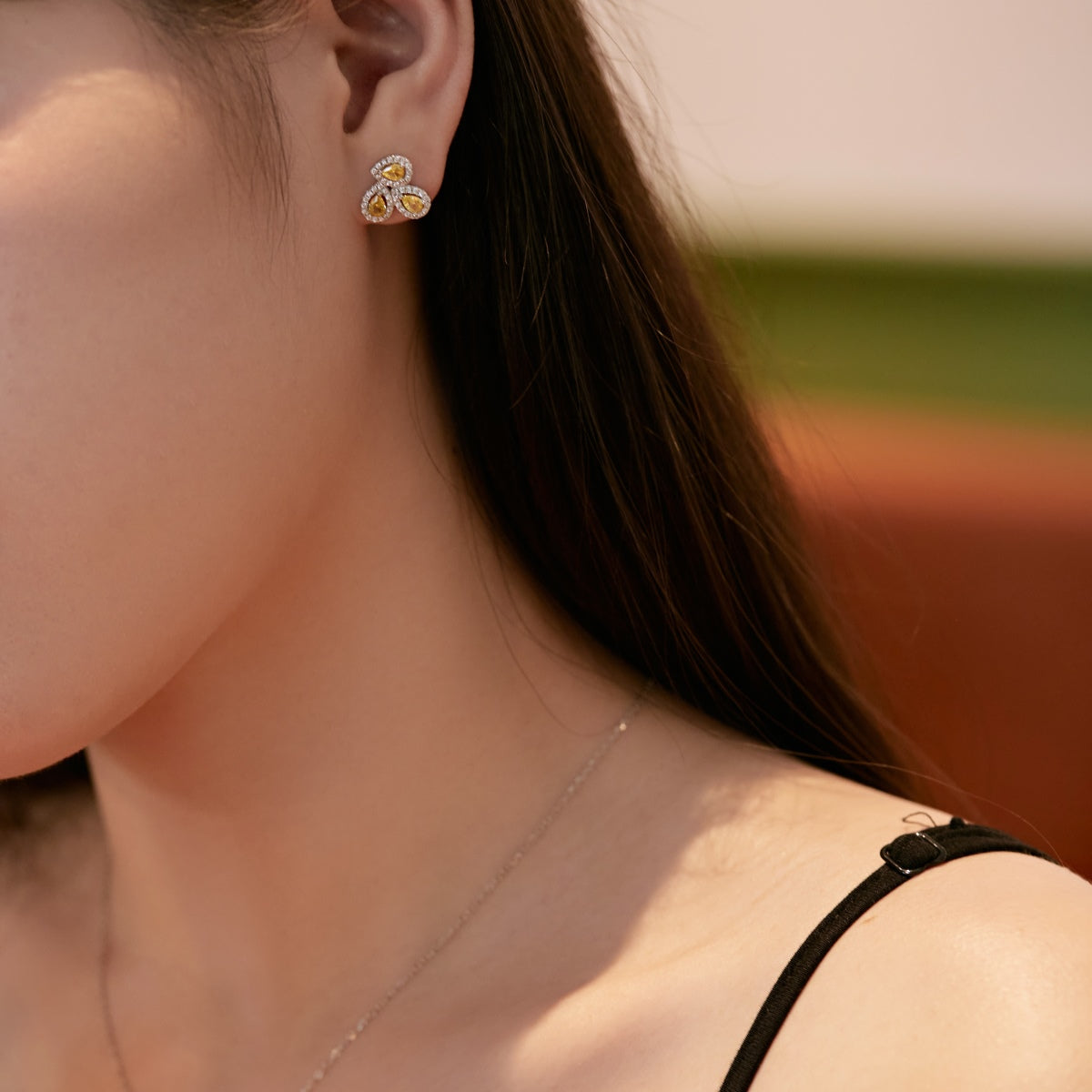 [Violet JW]Ornate Flower Shape Pear Cut Lover Earrings