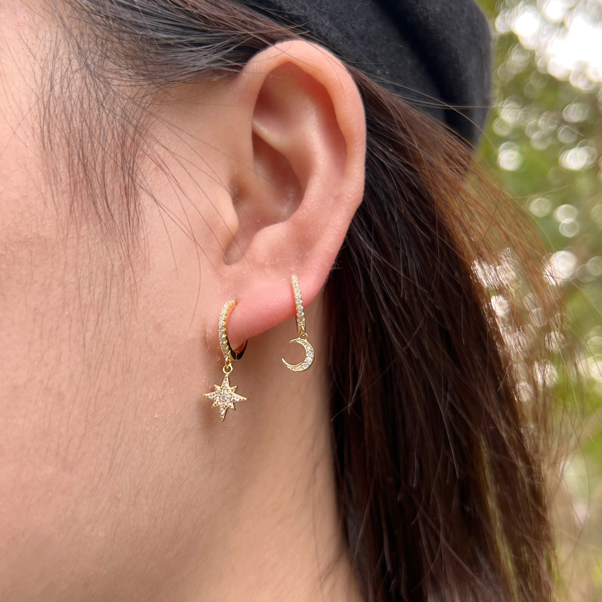 [Violet JW]Star and Moon Asymmetric Earrings