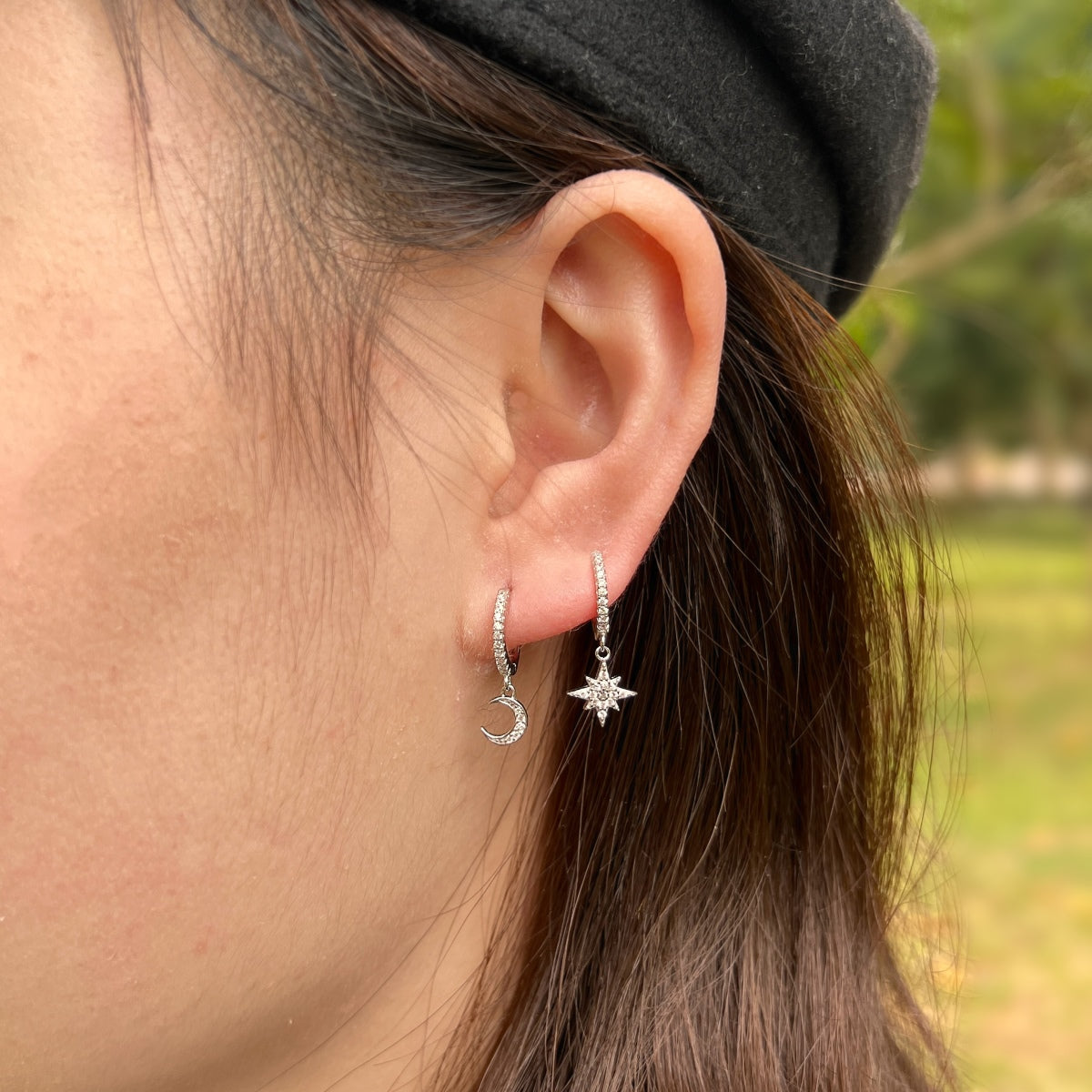 [Violet JW]Star and Moon Asymmetric Earrings