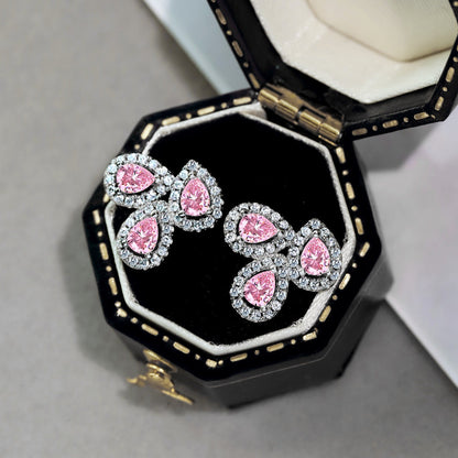 [Violet JW]Ornate Flower Shape Pear Cut Lover Earrings