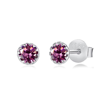 [Violet JW]Sparkling Colorful Round Shape Earrings