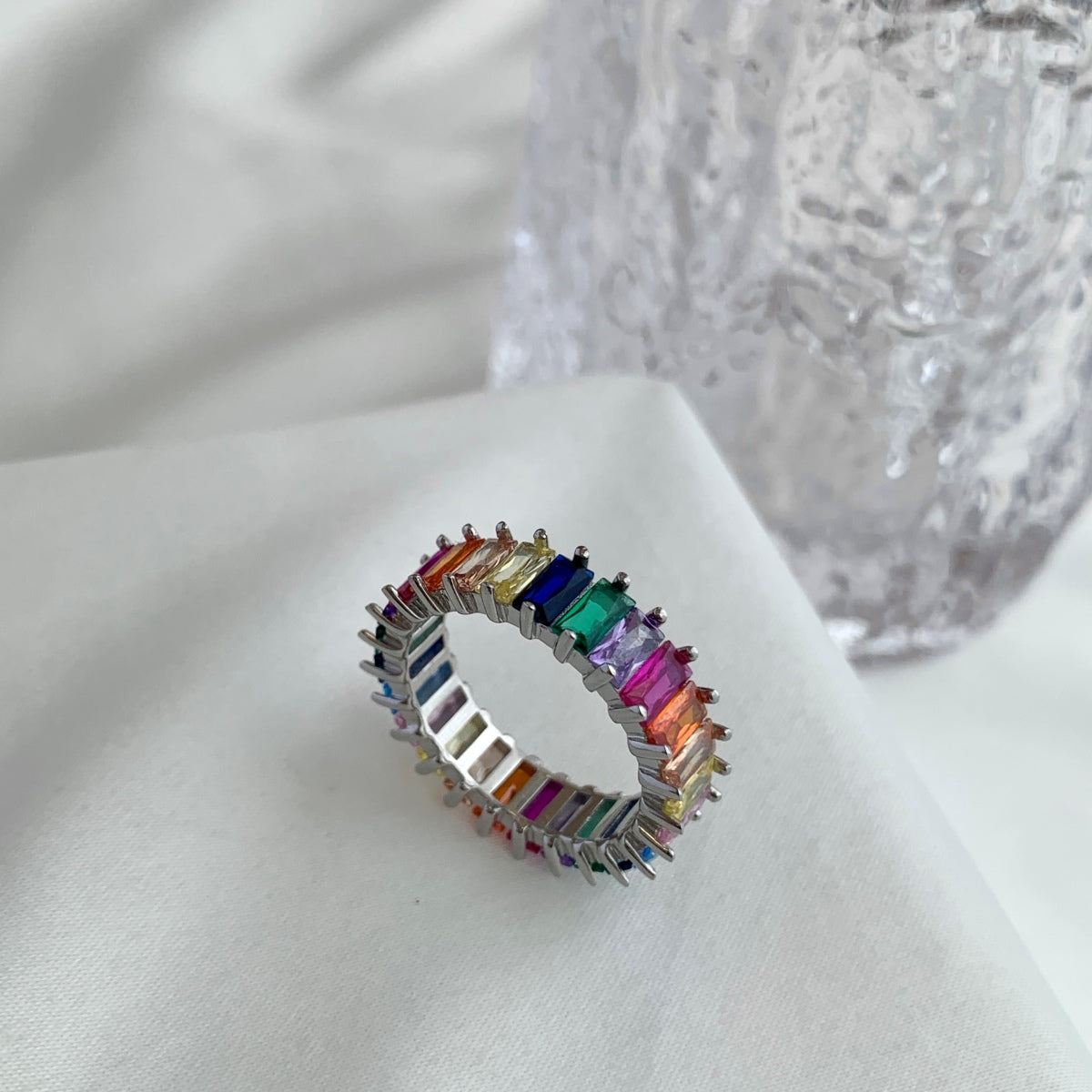 [Violet JW]Unique Colorful Radiant Cut RIng