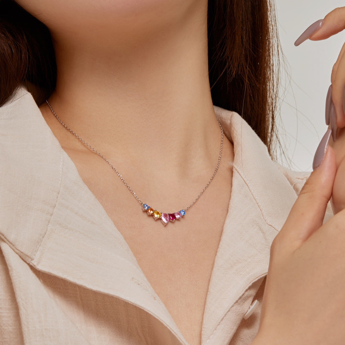 [Violet JW]Dainty Colorful Heart Necklace