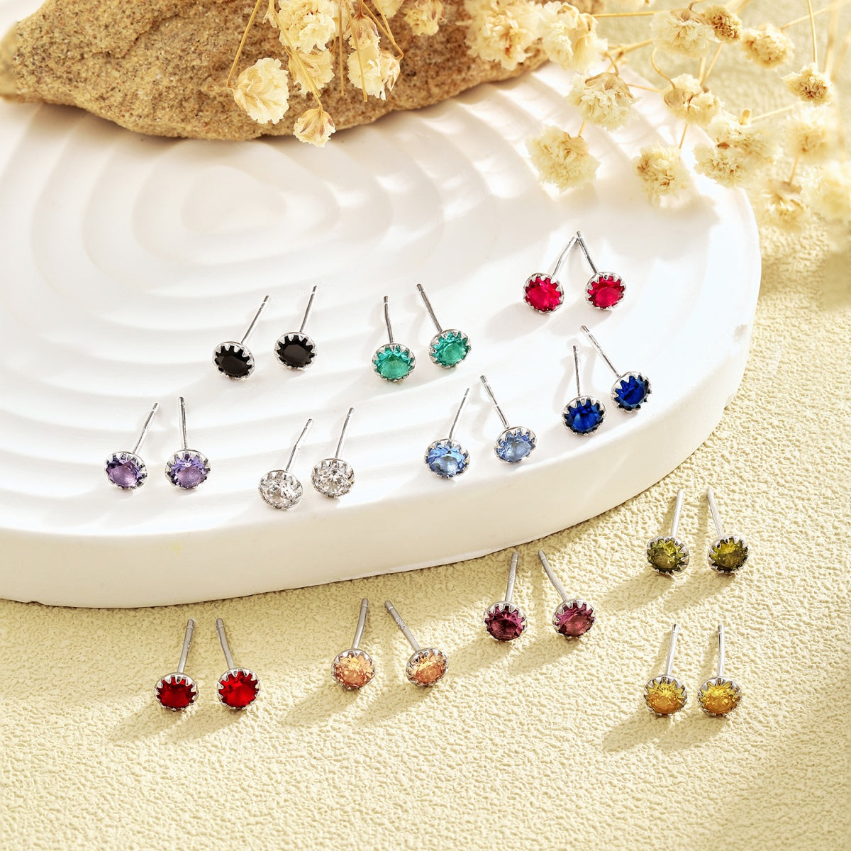 [Violet JW]Sparkling Colorful Round Shape Earrings
