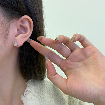 [Violet JW]Stylish Shiny Rectangular Center Stone Stud Earrings