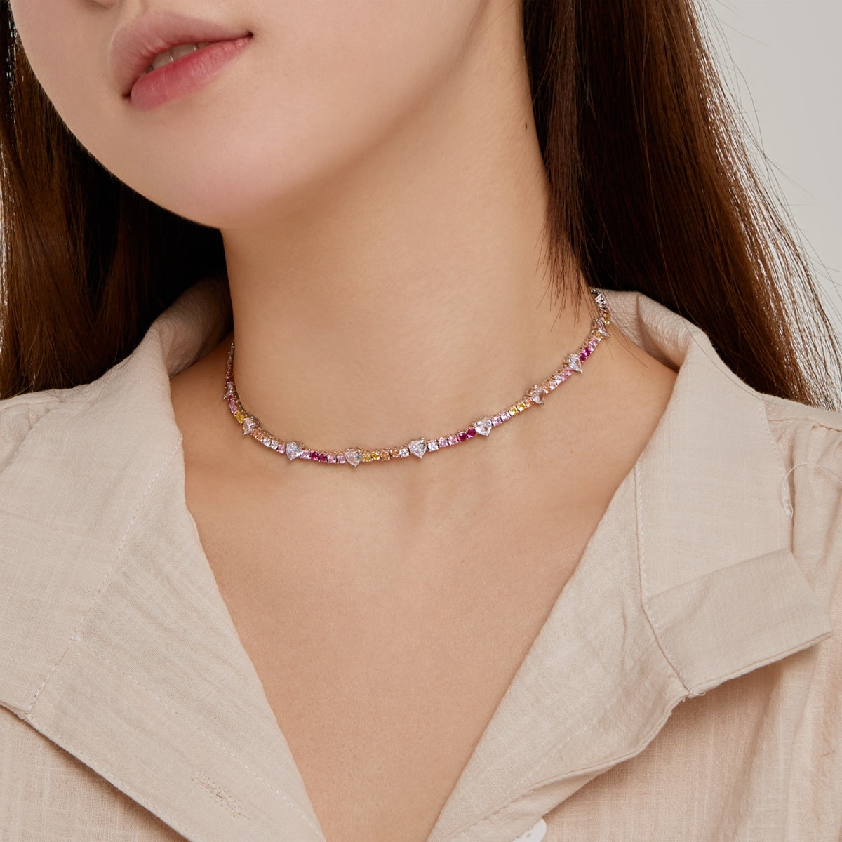 [Violet JW]Delicate Colorful Rainbow Tennis Chain