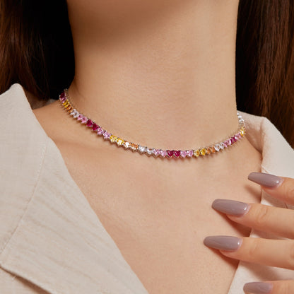 [Violet JW]Sparkling Colorful Full Heart Tennis Necklace