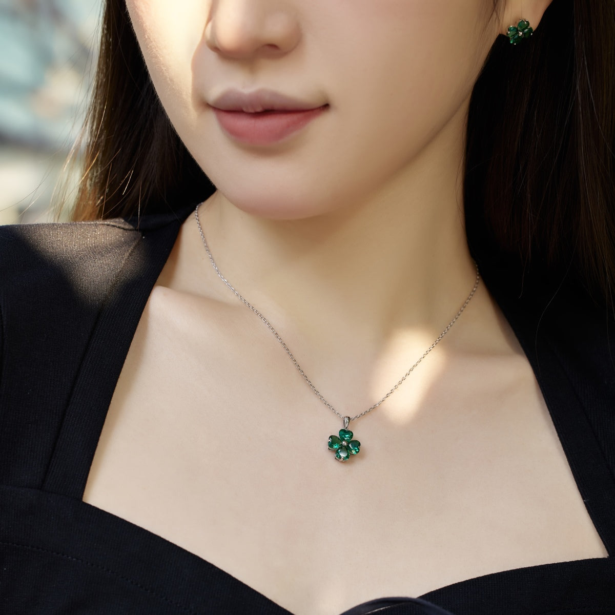 [Violet JW]Heart-Shaped Four-Leaf Clover Bead Necklace