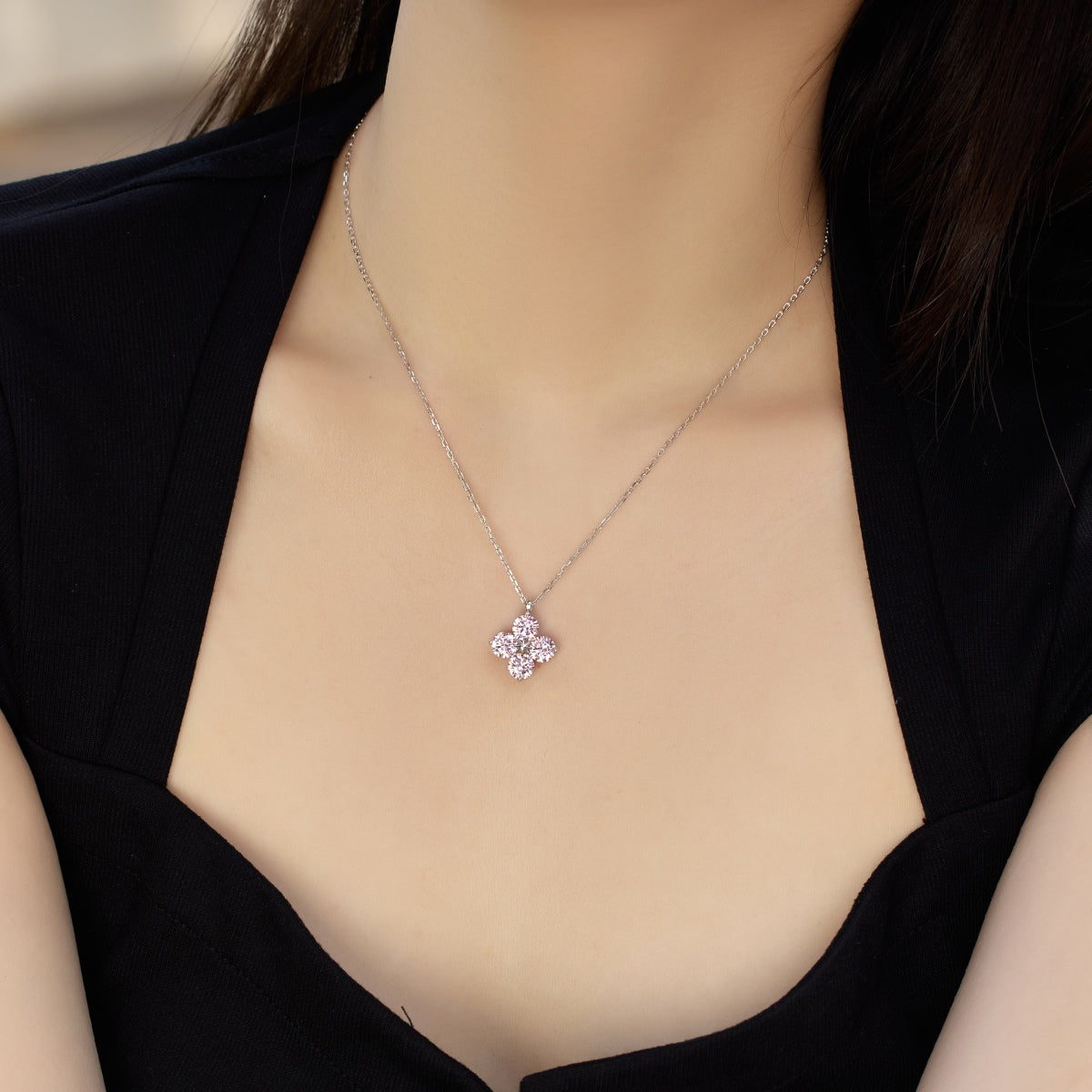 [Violet JW]Four-Leaf Clover And Eight-Pointed Star Necklace