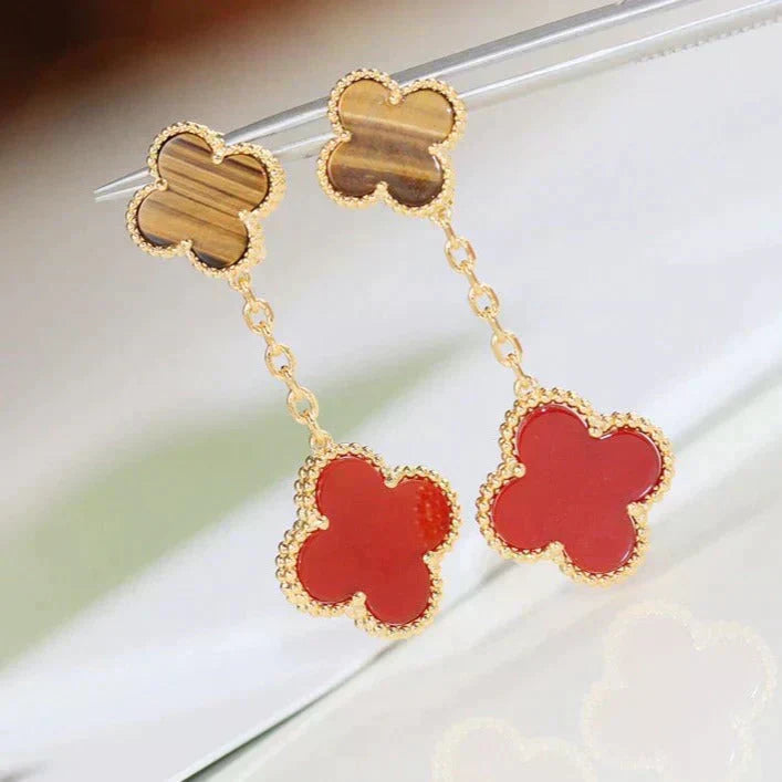 [Everoly JW]CLOVER  2 MOTIF  TIGER EYE CARNELIAN EARRINGS
