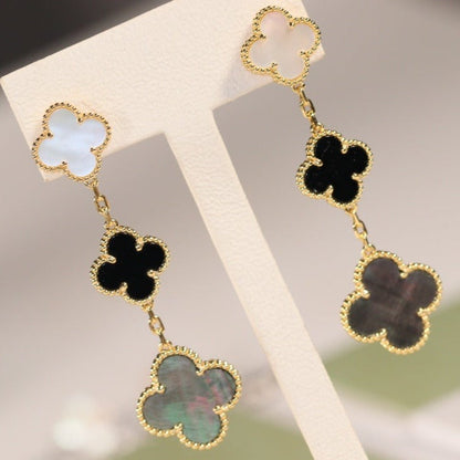 [Everoly JW]CLOVER EARRINGS GOLD ONYX MOP 3 MOTIF