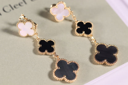 [Everoly JW]CLOVER EARRINGS GOLD ONYX MOP 3 MOTIF