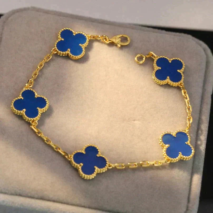 [Everoly JW]  CLOVER 5 MOTIF BLUE AGATE BRACELET COLLECTION