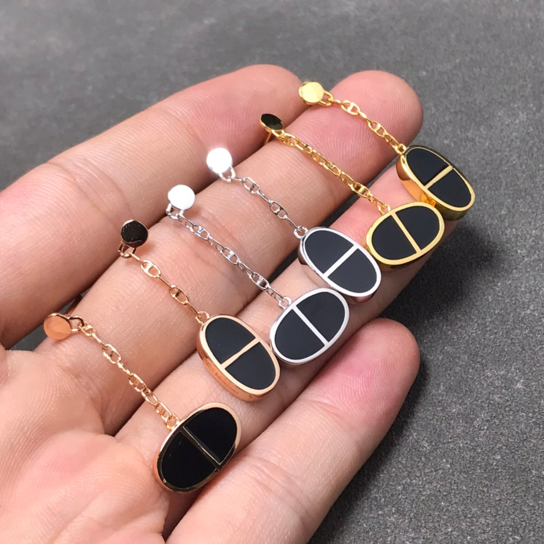 [Everoly JW]CHAINE VERSO BLACK CERAMIC SILVER EARRINGS