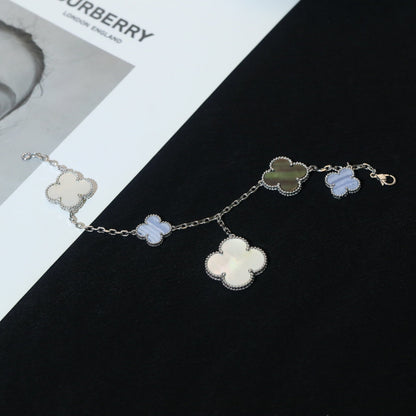 [Everoly JW]CLOVER BRACELET 5 MOTIFS MOP CHALCEDONY SILVER