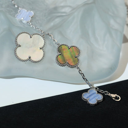 [Everoly JW]CLOVER BRACELET 5 MOTIFS MOP CHALCEDONY SILVER