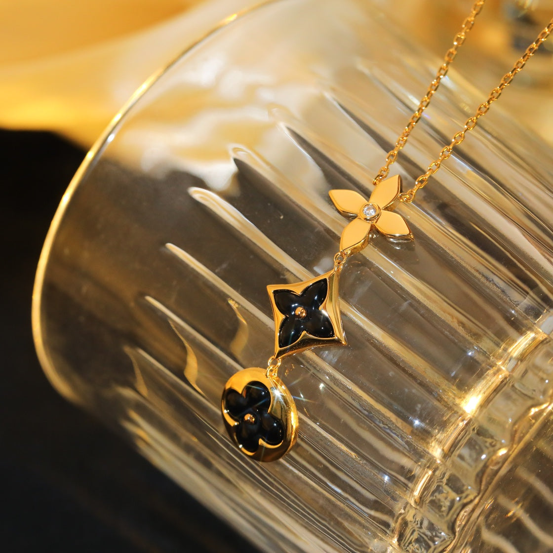 [Everoly JW]STAR AND SUN ONYX PINK GOLD NECKLACE