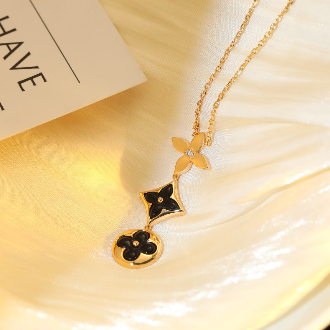 [Everoly JW]STAR AND SUN ONYX PINK GOLD NECKLACE