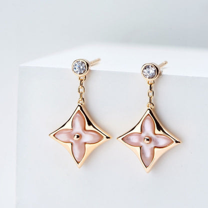 [Everoly JW]DOUBLE STAR PINK GOLD MOP DROP EARRINGS