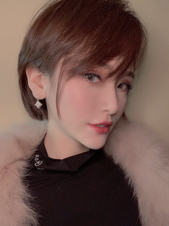 [Everoly JW]DOUBLE STAR PINK GOLD MOP DROP EARRINGS