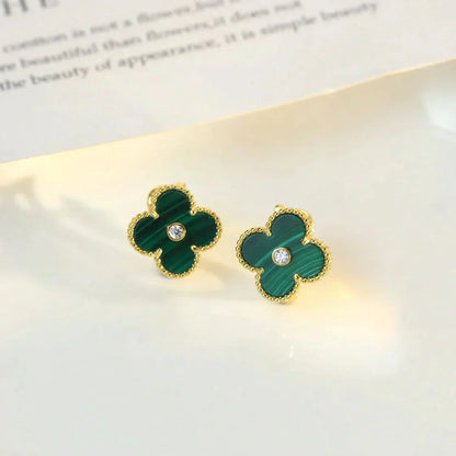 [Everoly JW]CLOVER MEDIUM 1 MOTIFS MALACHITE DIAMOND EARRINGS