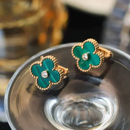 [Everoly JW]CLOVER MEDIUM 1 MOTIFS MALACHITE DIAMOND EARRINGS