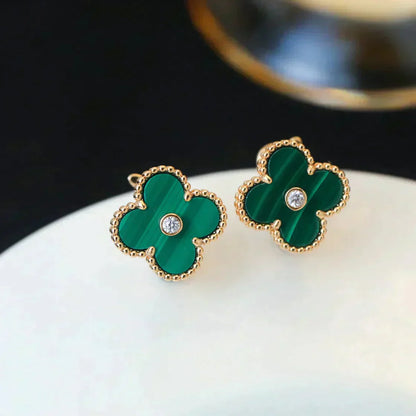 [Everoly JW]CLOVER MEDIUM 1 MOTIFS MALACHITE DIAMOND EARRINGS