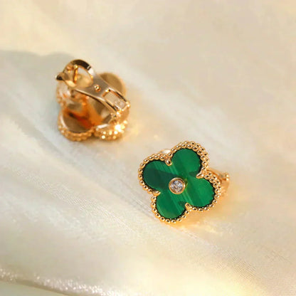[Everoly JW]CLOVER MEDIUM 1 MOTIFS MALACHITE DIAMOND EARRINGS