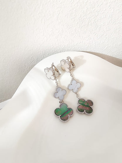 [Everoly JW]CLOVER 3 MOTIFS CHALCEDONY DARK MOP SILVER EARRINGS