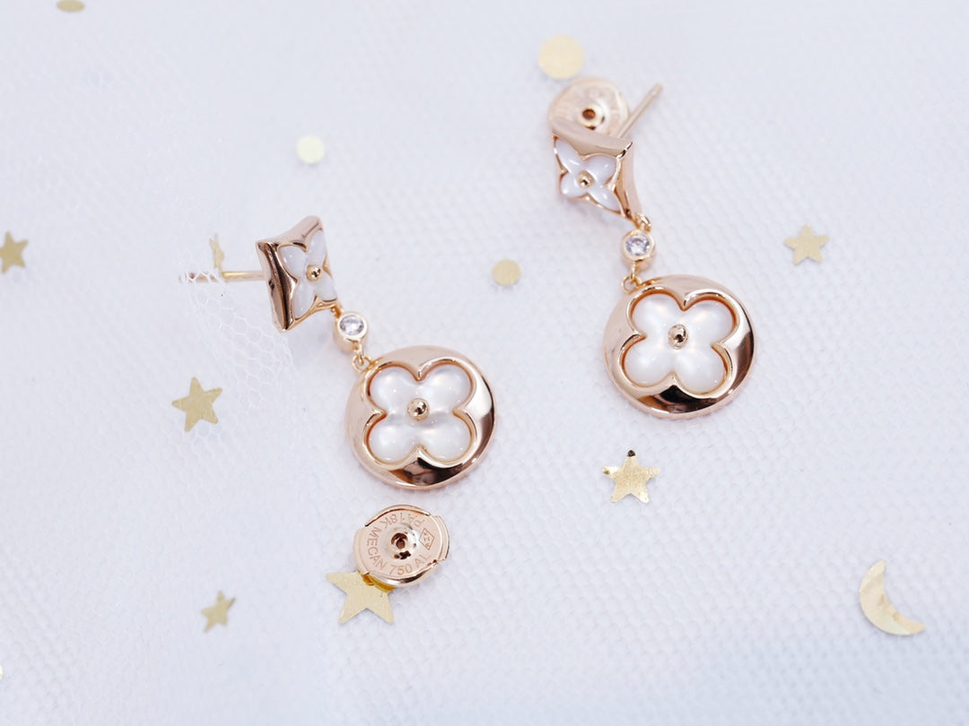 [Everoly JW]STAR AND SUN PINK GOLD MOP DROP EARRINGS