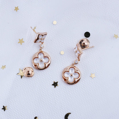[Everoly JW]STAR AND SUN PINK GOLD MOP DROP EARRINGS