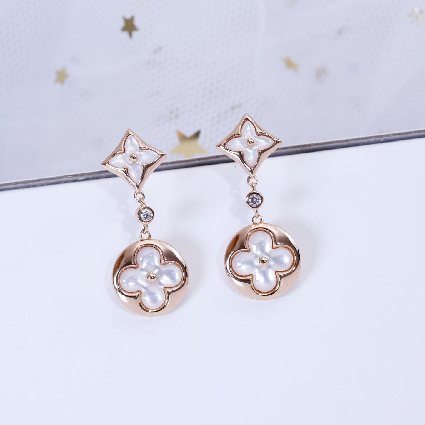 [Everoly JW]STAR AND SUN PINK GOLD MOP DROP EARRINGS