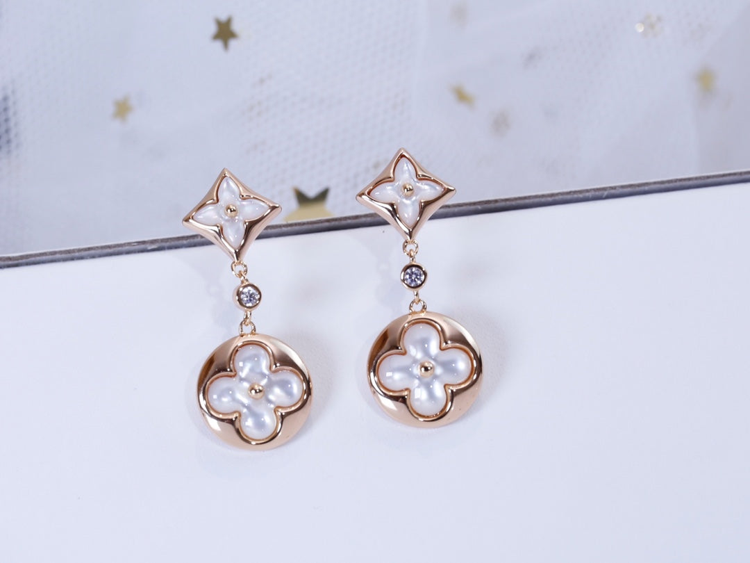 [Everoly JW]STAR AND SUN PINK GOLD MOP DROP EARRINGS