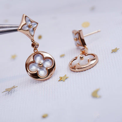 [Everoly JW]STAR AND SUN PINK GOLD MOP DROP EARRINGS