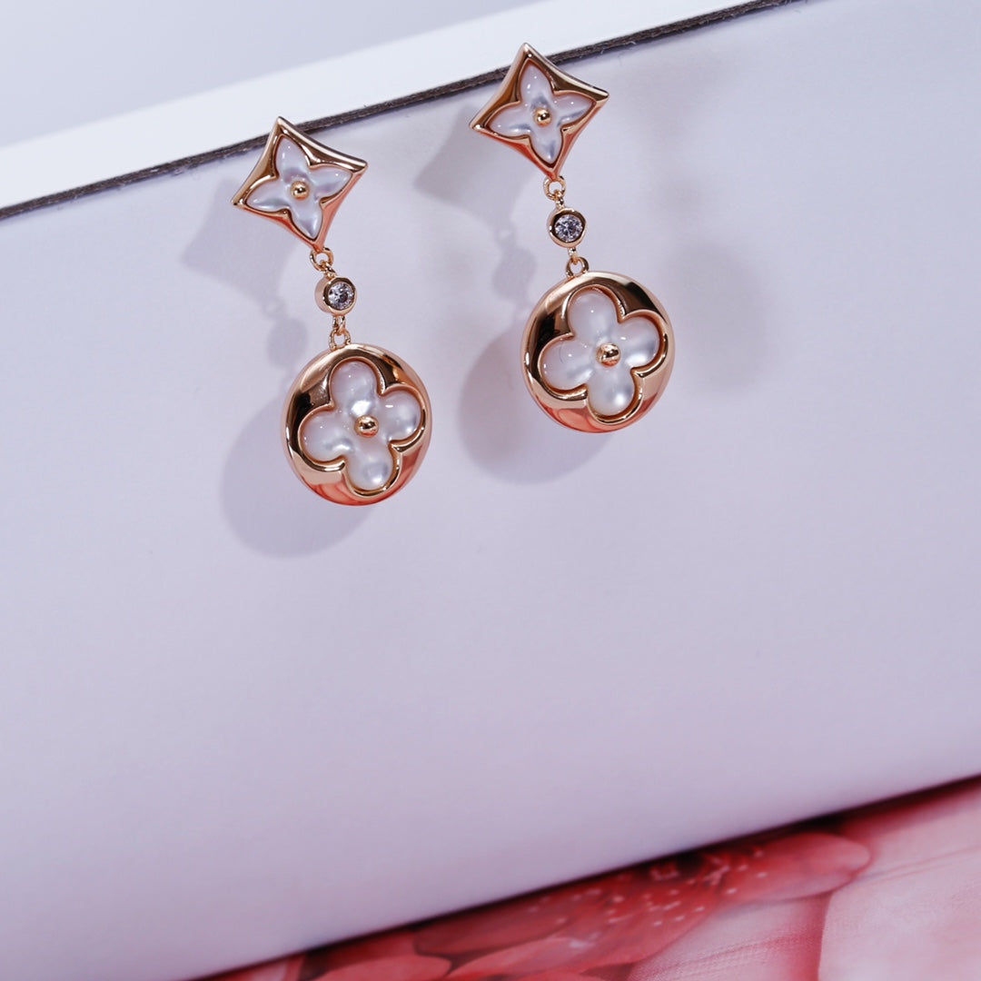 [Everoly JW]STAR AND SUN PINK GOLD MOP DROP EARRINGS