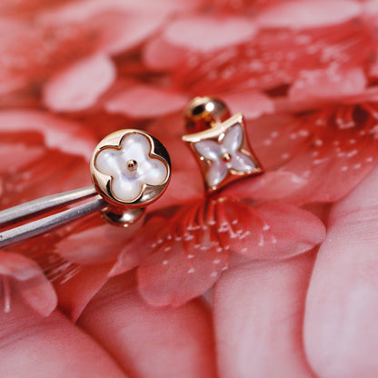 [Everoly JW]STAR AND SUN PINK GOLD MOP STUD EARRINGS