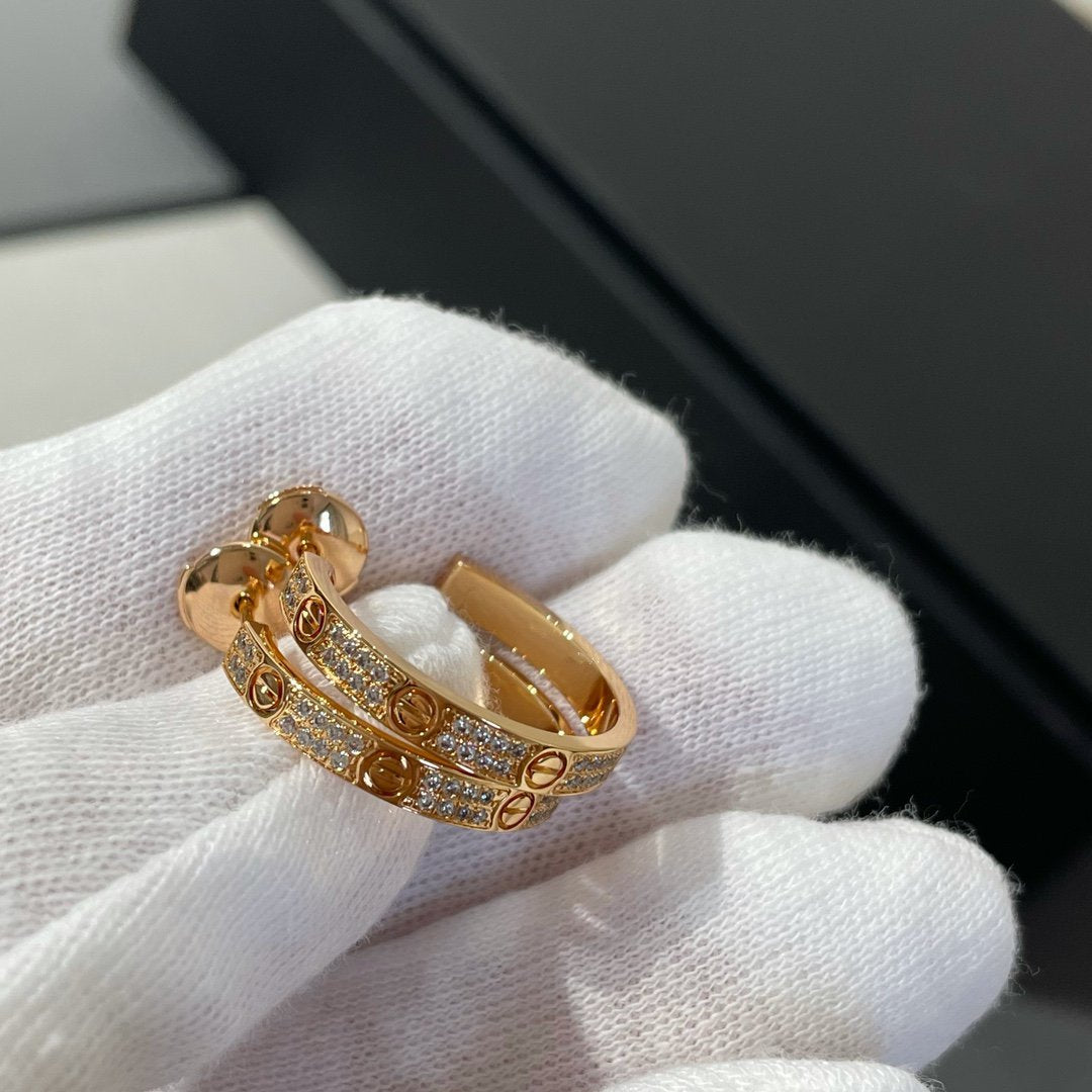 [Everoly JW]LOVE DIAMOND PINK GOLD HOOP EARRINGS