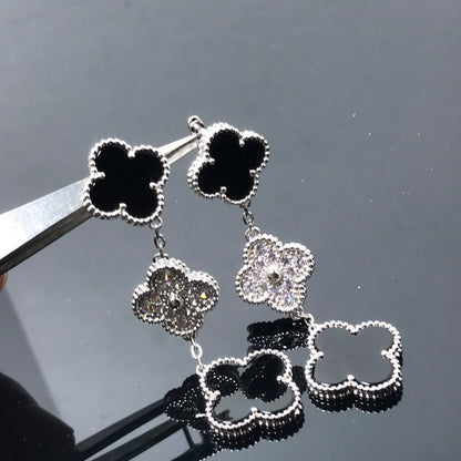 [Everoly JW]CLOVER 3 MOTIF DIAMOND ONYX SILVER EARRINGS