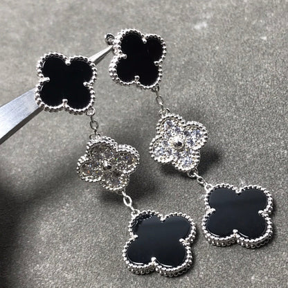 [Everoly JW]CLOVER 3 MOTIF DIAMOND ONYX SILVER EARRINGS