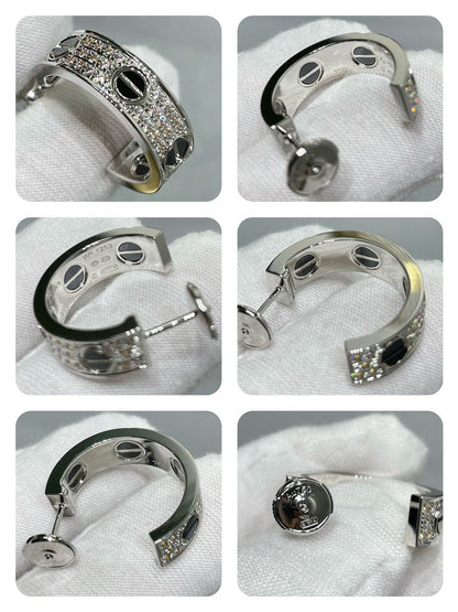[Everoly JW]LOVE CERAMIC DIAMOND PAVED SILVER EARRINGS