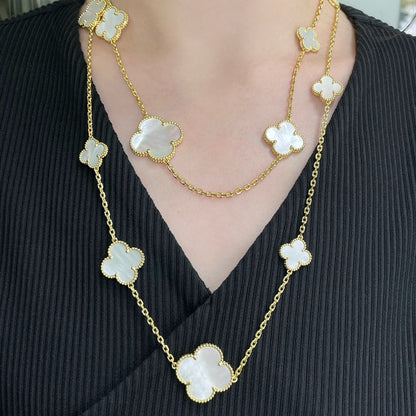 [Everoly JW]CLOVER 16 MOTIF WHITE MOP GOLD NECKLACE
