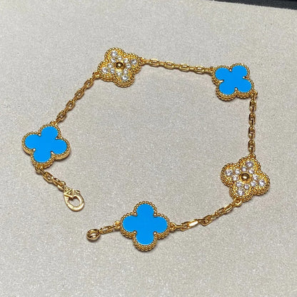[Everoly JW]  CLOVER 5 MOTIF BLUE AGATE BRACELET COLLECTION