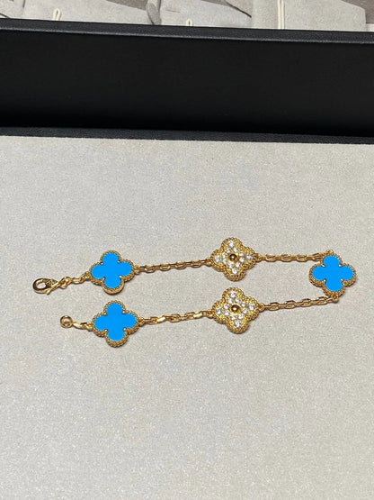 [Everoly JW]  CLOVER 5 MOTIF BLUE AGATE BRACELET COLLECTION