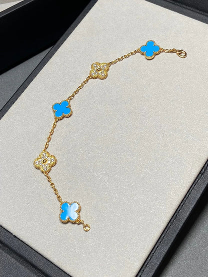 [Everoly JW]  CLOVER 5 MOTIF BLUE AGATE BRACELET COLLECTION