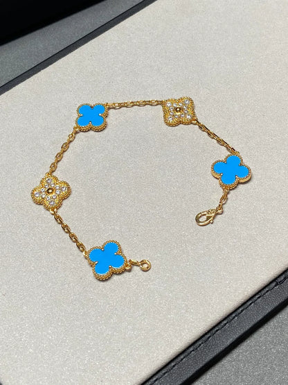 [Everoly JW]  CLOVER 5 MOTIF BLUE AGATE BRACELET COLLECTION