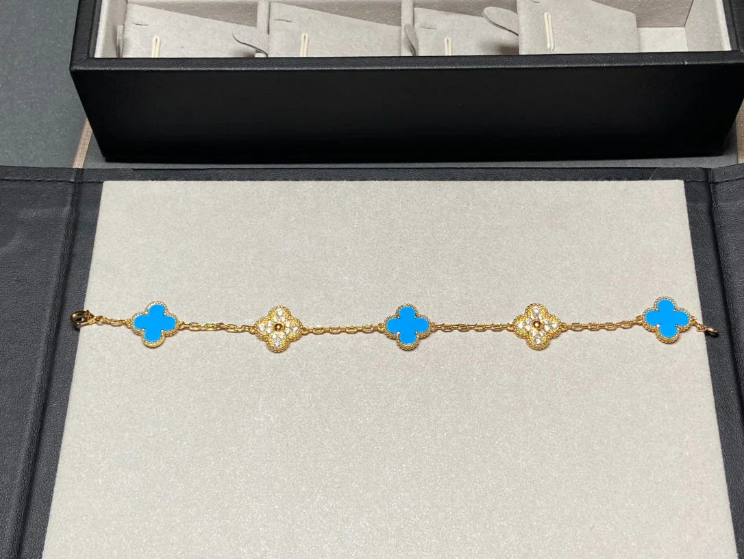 [Everoly JW]  CLOVER 5 MOTIF BLUE AGATE BRACELET COLLECTION